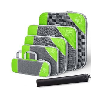 Catzon 6 Pcs Compression Packing Cubes Expandable Organiser-Green