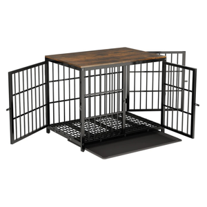 P&P Black Walnut Large Dog Crate with Furniture Style Top, 3 Doors and Removable Cleaning Tray