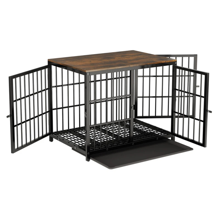 P&P Black Walnut Large Dog Crate with Furniture Style Top, 3 Doors and Removable Cleaning Tray