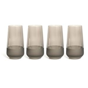 4pc Artcraft Matte Decorated Hi-ball Drinking Glass Home Use 470ml Smoke