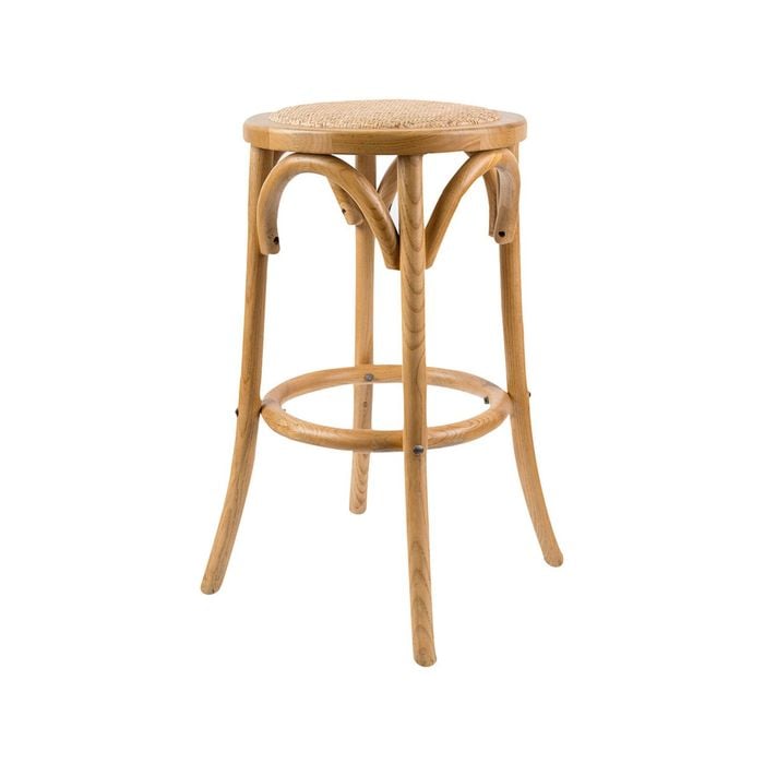 Aster Round Bar Stools Dining Stool Chair Solid Birch Timber Rattan Seat - Oak