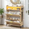 Ufurniture Modern Wooden Shoe Cabinet with 2 Flip Drawers & Adjustable Shelves, Freestanding Shoe Organizer