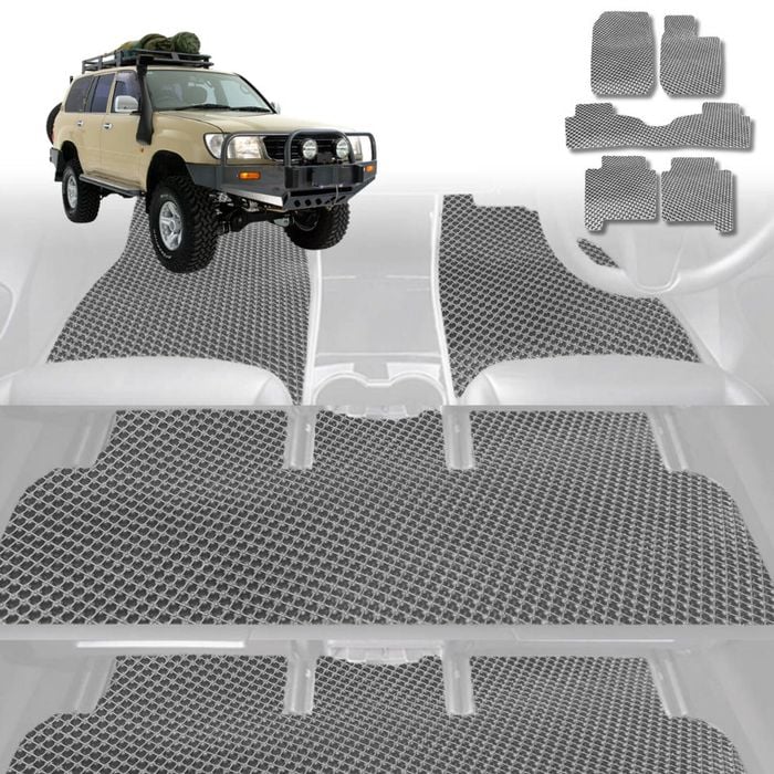 6D Diamond Car Floor Mats for Toyota LandCruiser 80 1990-1998-Ultimate Set-Grey-Outback GT