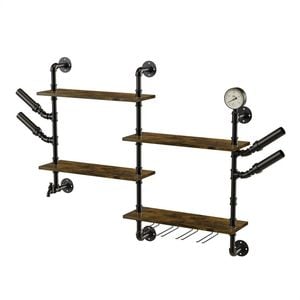 P&P Industrial Pipe Wall Bar Shelf With Wine Glass Holder