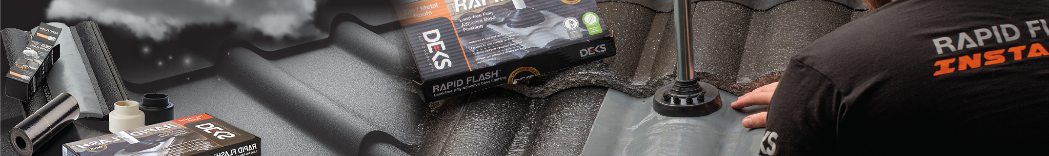 Box of rapid flash sitting on roofing.