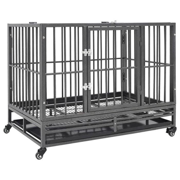 vidaXL Dog Cage with Wheels Steel Playpen Kennel 102x72x85 cm/92x62x76 cm