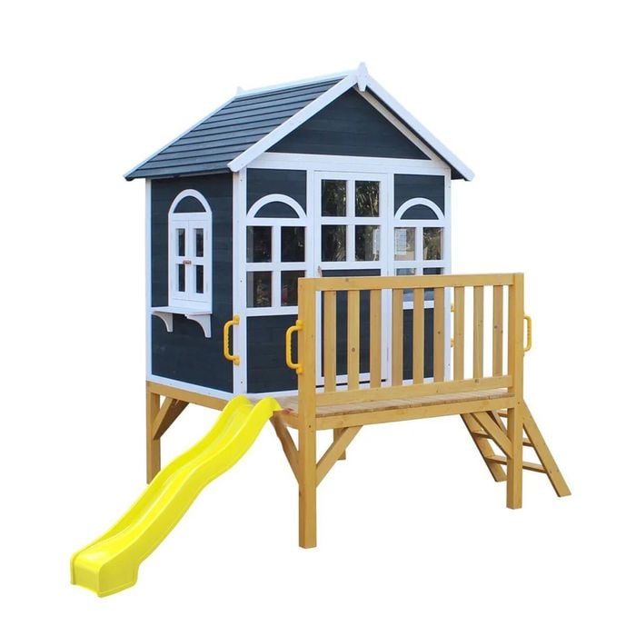 Kidzshack Happy Kids Cubby House Opening Side Windows/shelves/yellow Slide