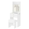 Ufurniture Compact Dressing Table with Glass Desktop Mirror and Light 2 Drawers and Storage Stool White