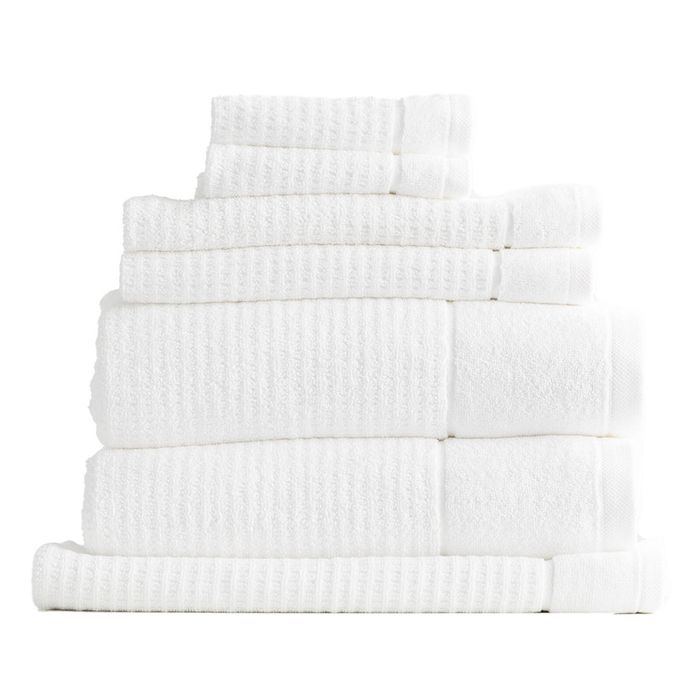 7pc Renee Taylor Cambridge 650GSM Textured Bath/Hand/Face Towel Mat Set Snow