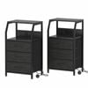 Ufurniture Set Of 2 Nightstand 3 Fabric Drawers Bedside Table With Charging Station For Bedroom Living Room Black