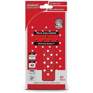 Diablo 93 x 185mm 40 Grit Hook & Loop Multihole Sanding Sheet - 10 Pack