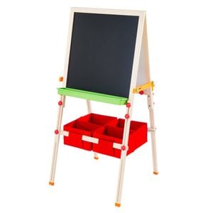 Teamson Kids Little Artist Vangogh Wooden Toy Easel with Storage Basket, Natural/Red