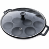 12 Dimple Cast Aluminium Poffertjes Mini Dutch Pancake Cake Pan w/ Lid & Handles - Black | Cast Aluminium | Poffertjes Pan Maker