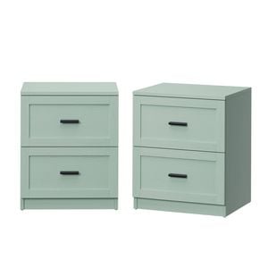 Oikiture 2pc Bedside Table 2 Drawers Nightstand Cabinet End Table Green