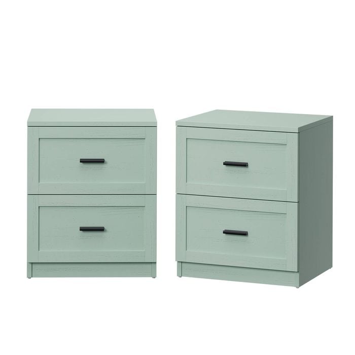 Oikiture 2pc Bedside Table 2 Drawers Nightstand Cabinet End Table Green