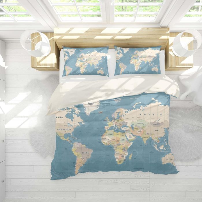 3D Blue World Map Quilt Cover Set Bedding Set Pillowcases 72