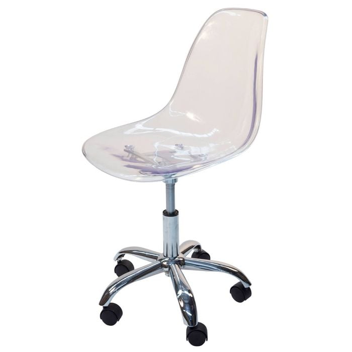 SK Designer Living | Replica Eames DSW Plastic Office Chair Swivel Desk Chair | Clear Transparent