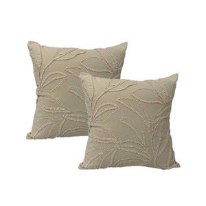 2pc Cloud Linen Riviera Cotton/feather 50cm Embroidered Cushion Sqr Natural