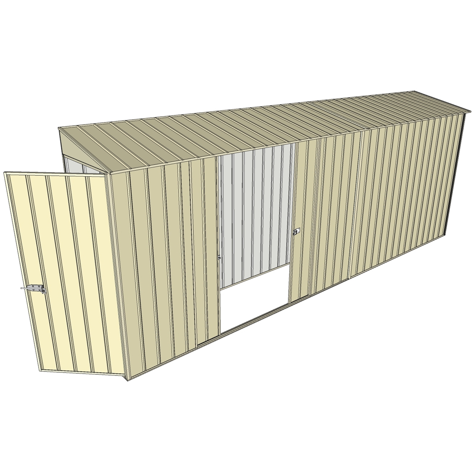 Build-a-Shed 0.8 x 5.2 x 2m Single Hinged Door Skillion Shed with Double Sliding Side Door - Cream product image
