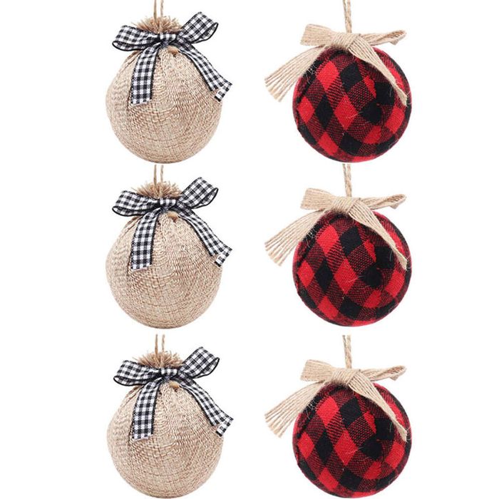 Catzon 6 Pcs Christmas Ball Ornaments 8CM with Pine Cones and Greenery for Xmas Party-Set 8