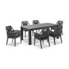 Hugo Ceramic 1.8m Outdoor Aluminium Dining Table Charcoal With 6 Rope Chairs & Carbon Grey/denim Grey Cushions