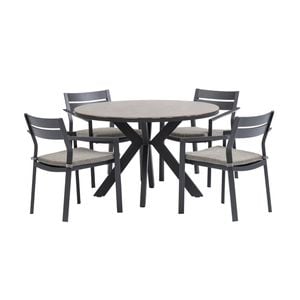 FurnitureOkay Bondi-Capri 5-Piece Sintered Stone Outdoor Dining Setting - Charcoal
