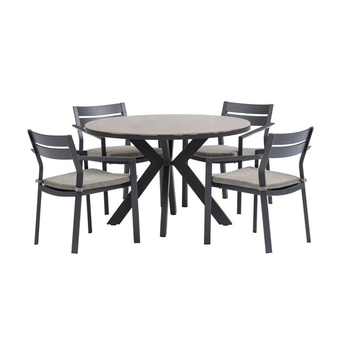 FurnitureOkay Bondi-Capri 5-Piece Sintered Stone Outdoor Dining Setting - Charcoal