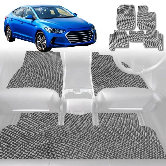 6D Diamond Car Floor Mats for Hyundai Elantra 2016-2020-Full Set-Grey-Outback GT