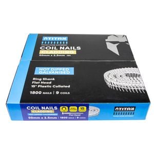 Titan 50 x 2.5mm Hot Dipped Galvanised Collated Coil Nail Ring - 1800 Pack