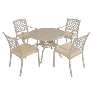 FurnitureOkay Orlando 5-Piece Cast Aluminium Outdoor Dining Setting - Sandstone