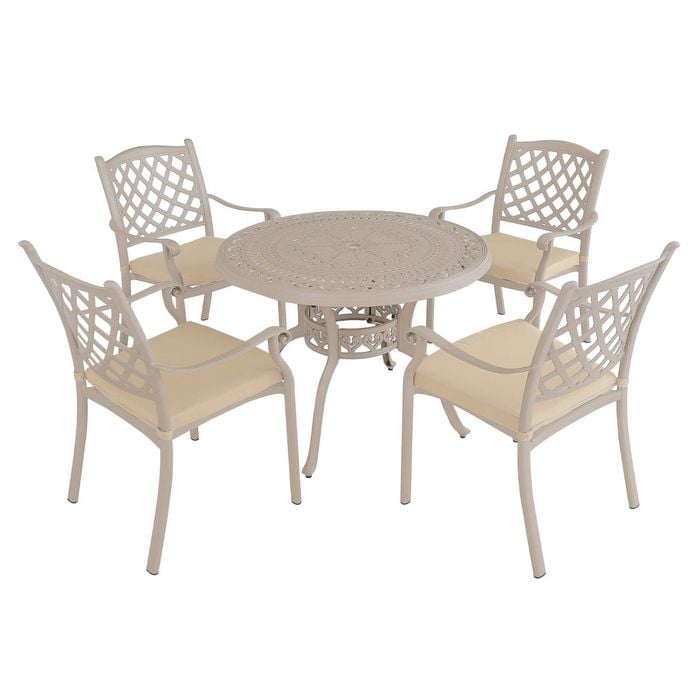 FurnitureOkay Orlando 5-Piece Cast Aluminium Outdoor Dining Setting - Sandstone