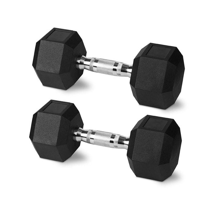 2pk Rubber Hex Dumbbell 2kg Chromed Grip Home Gym Workout Set