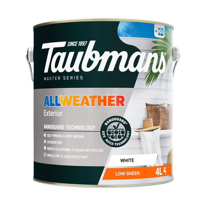 Taubmans 4L White Low Sheen All Weather Exterior Paint