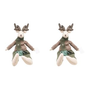2x Urban Fabric Sitting Reindeer Decoration Olive Decorative Seasonal Decor