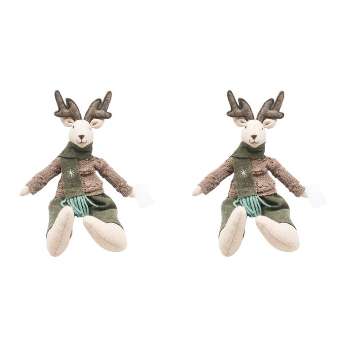 2x Urban Fabric Sitting Reindeer Decoration Olive Decorative Seasonal Decor