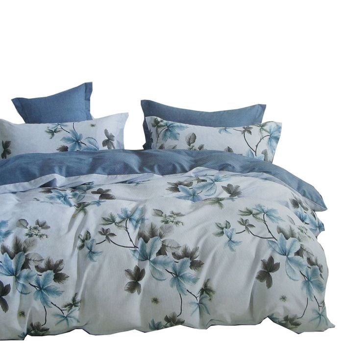 Bloomington 300TC Milla Blue Reversible Cotton Quilt Cover Set Queen