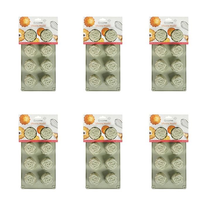 6x 8pc Topchef Silicone Heat Resistant Mould 28x15cm Rose Assorted