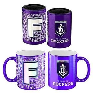 Afl Metallic Coffee Cup And Can Cooler Set - Fremantle Dockers - Mug Stubby