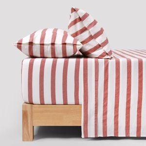 Dreamaker Cove Washed Cotton Yarn Dyed Wide Stripe Sheet Set Rust Super King
