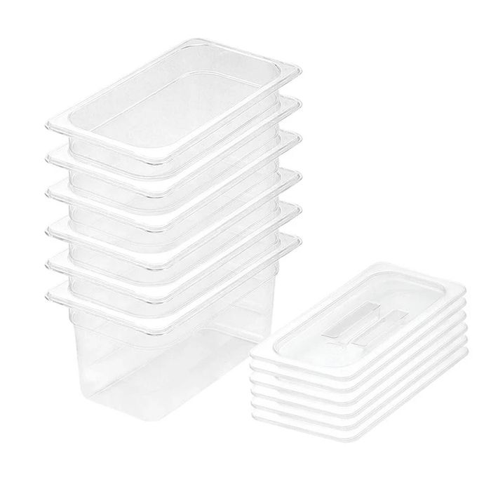 SOGA 1/3 GN Polycarbonate Food Pan 150mm Clear 6 Pack with Lids