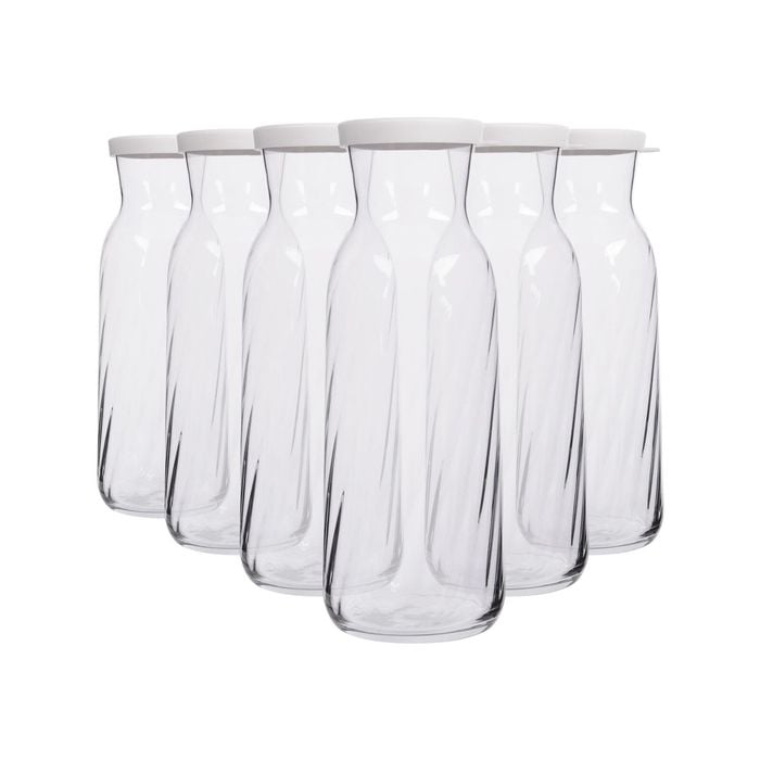 LAV Fonte Optic Glass Carafes - 1.2L - White Lid - Pack of 6