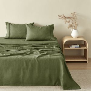 Natural Home 100% European Flax Linen Sheet Set Hunter Queen Bed