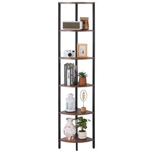 VEVOR 6 Tier Corner Shelf Rustic Brown with LED Light and Doors for Home