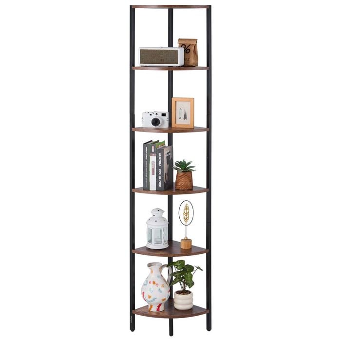 VEVOR 6 Tier Corner Shelf Rustic Brown with LED Light and Doors for Home