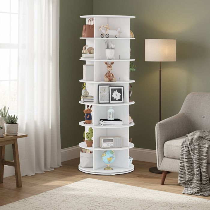 Ufurniture 7-Tier Rotating Shoe Rack Tower 360 Swivel Storage Organiser Display Carousel  White