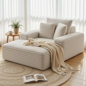 Homfurn Sofa Bed Lounge Chair Recliner Couch Reading Chairs Sleeper Cloud Sofas Faux Fur Fabric,Beige