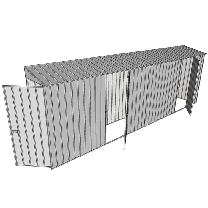 Build-a-Shed 0.8 x 6 x 2m Single Hinged Door Skillion Shed with Dual Single Hinged Side Doors - Zinc