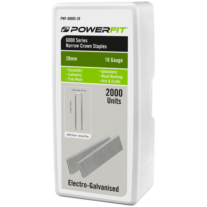 Powerfit 6000 Series 28mm Electro-Galvanised Narrow Crown Staple - 2000 Pack