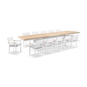 Bay Gallery Furnitire Austin Table 12 Capri Chairs White & Olefin Grey Cushions