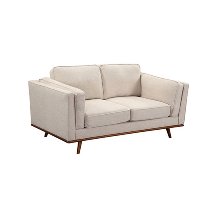 2 Seater Sofa Beige Fabric Modern Lounge Set for Living Room Couch with Wooden Frame